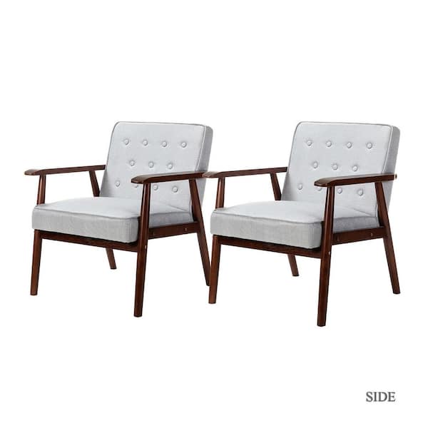 JAYDEN CREATION Blaney Dark Brown Legs Pewter Accent Arm Chair with Tufted Back (Set of 2)