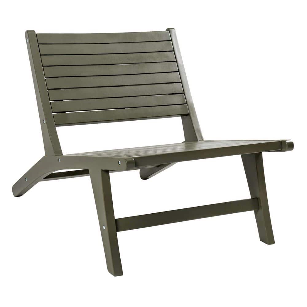 Leo Mid-Century Modern Wood Armless Outdoor Lounge Chair, Olive Green