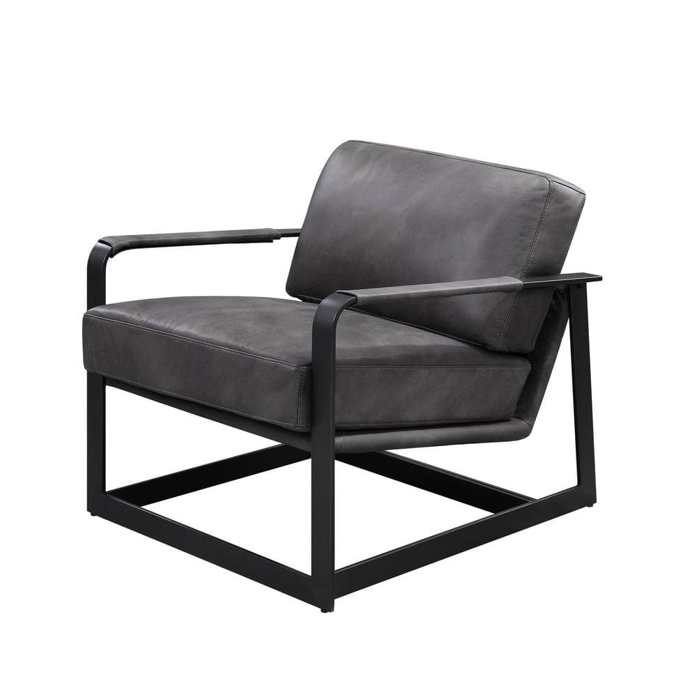 Acme Furniture Locnos Black and Gray Top Grain Leather Arm Chair 59944 -  The Home Depot