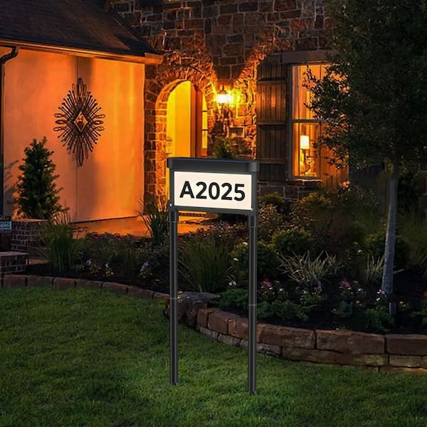 3 in. x 11 in. Black Plastic Solar Address Sign Light Garden Stake