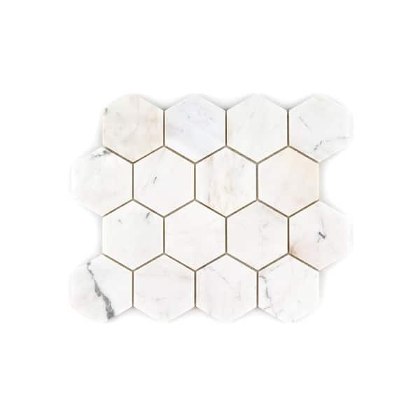 Repose White 10.125 in. x 11.75 in. Hexagon Honed Marble Wall and Floor Mosaic Tile (0.826 sq. ft./Each)