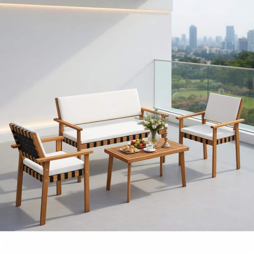 4-Piece Acacia Patio Set – Loveseat, Armchairs & Coffee Table with Off-White Cushions price history on PriceWatchPro