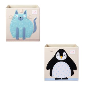 Children's Fabric Storage Cube Bundle with Blue Cat and Arctic Penguin