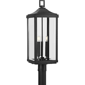 Gibbes Street Collection 9-1/2 in. 3-Light Textured Black Clear Beveled Glass New Traditional Outdoor Post Lantern Light