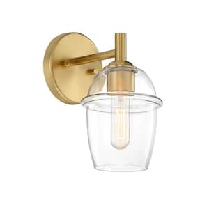 Summer Jazz 5.5 in. 1-Light Brushed Gold Wall Sconce Light with Clear Glass Shade for Bathrooms