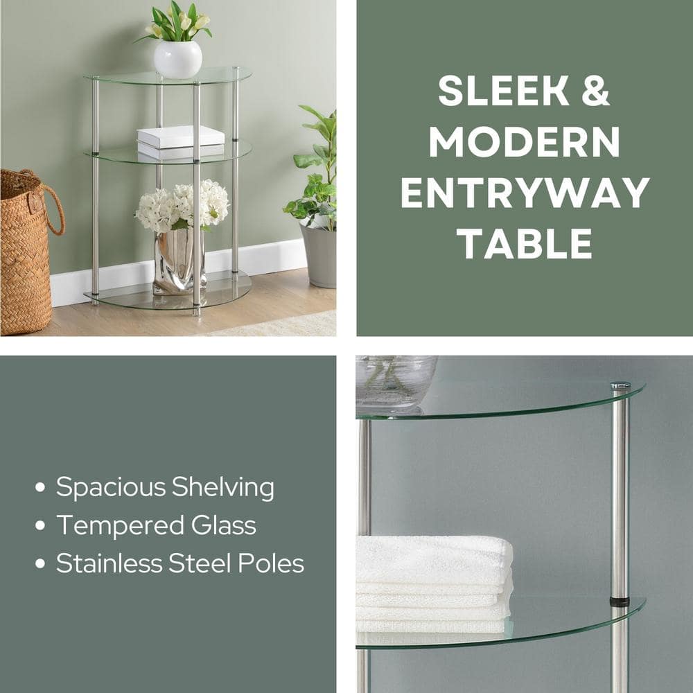 Elysian Chrome-Finished Stainless Steel and Clear Glass Console Table