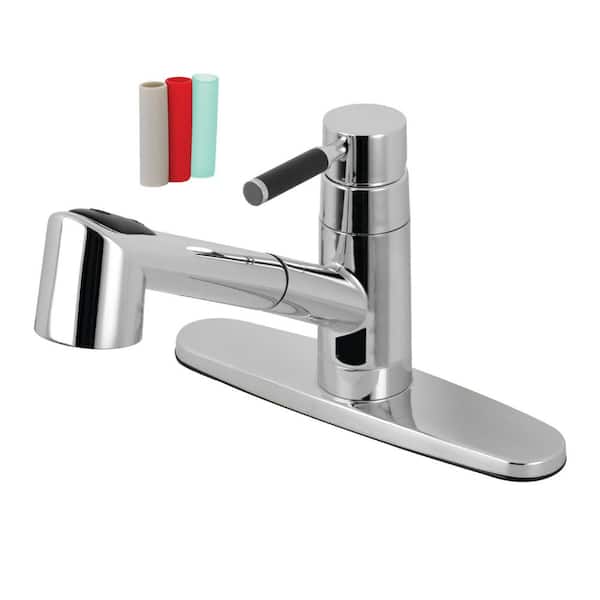 Kingston Brass Kaiser Single-Handle Deck Mount Gooseneck Pull Out Sprayer Kitchen Faucet with Deck Plate Included in Polished Chrome