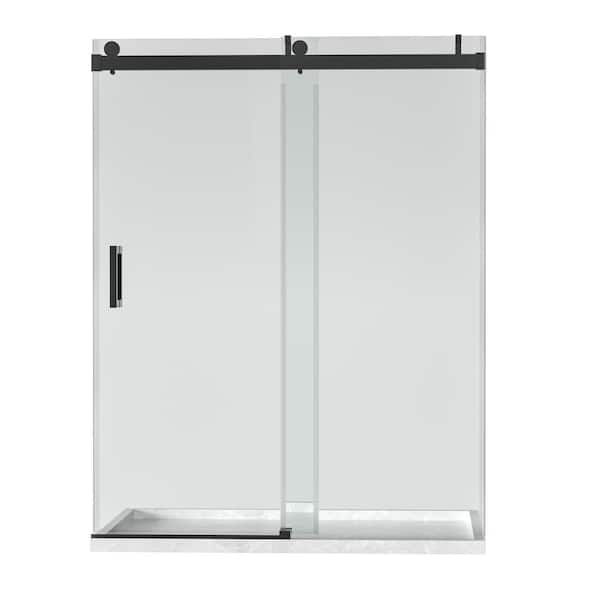 Unbranded 60 in. W x 76 in. H Sliding Frameless Shower Door in Matte Black