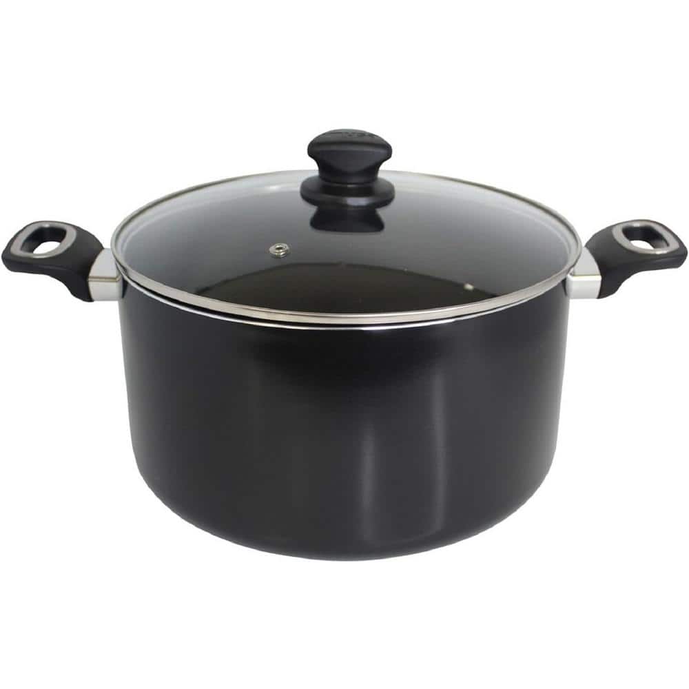 10 qt. Round Aluminum Dutch Oven in Black with Glass Lid and Bakelite Handl