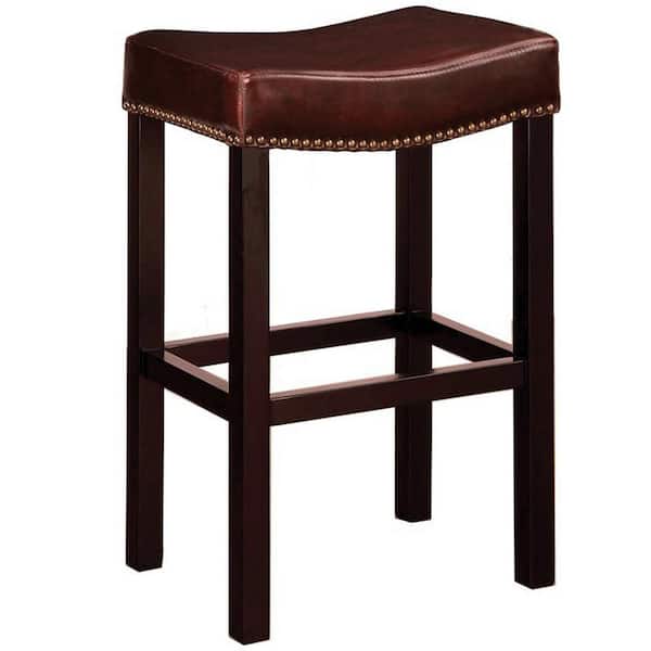 Armen Living Tudor 26 in. Brown Bonded Leather with Chrome Nailhead Accents Backless Stationary Bar Stool