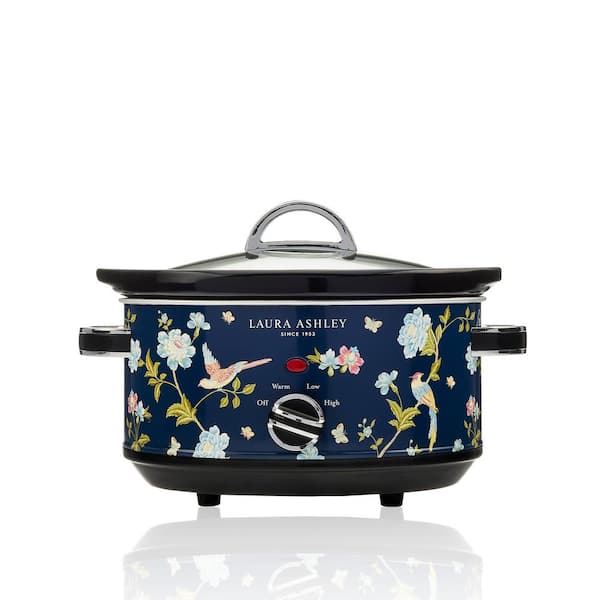 Laura Ashley VQ - 3.7 qt. Elvenden Navy Slow Cooker with Non-Slip Feet