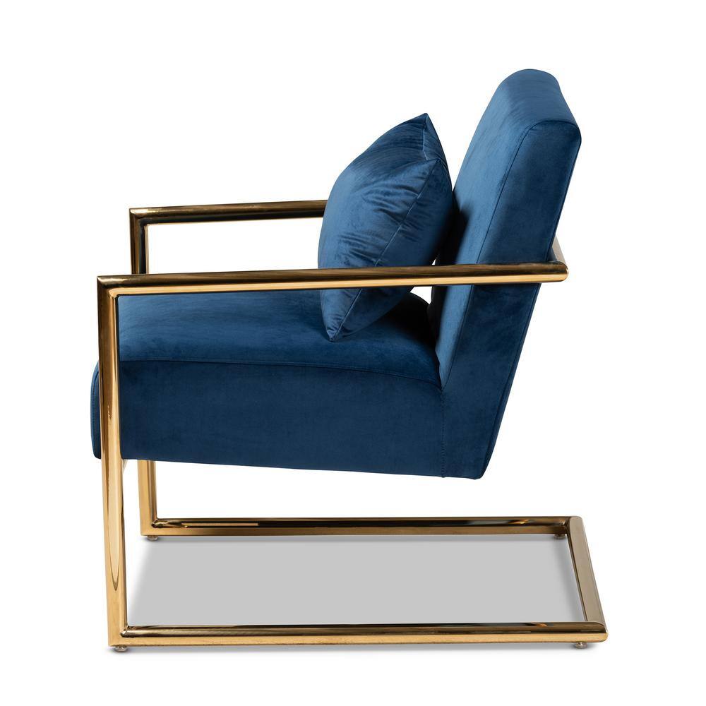 Mira 28" Navy Blue Velvet and Gold Metal Accent Chair