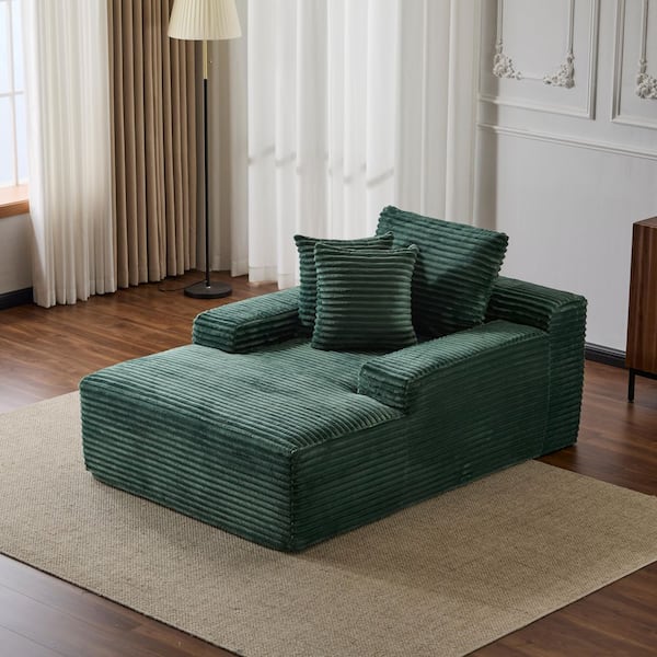 Modern Green Corduroy Polyester Upholstery Oversized Chaise Lounge Chair Full Foam Comfy Lazy Sofa Couch with 3 Pillows