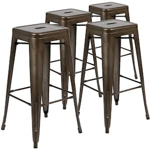 Gun Metal Outdoor Bar Stools with Stackable (4-Pack)