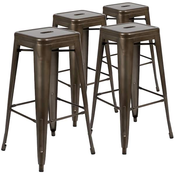 Carnegy Avenue Gun Metal Outdoor Bar Stools with Stackable (4-Pack)
