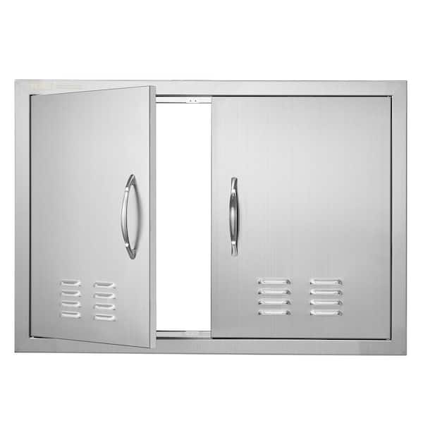 30 in. W x 21 in. H Double Stainless Steel Access Doors with Vents BBQ Grill Doors for Outdoor Use