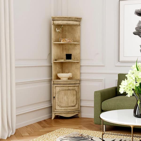 Dowling Beige 73 in. H x 24 in. W Accent Corner Storage Cabinet with 1 Door and 3 Shelves