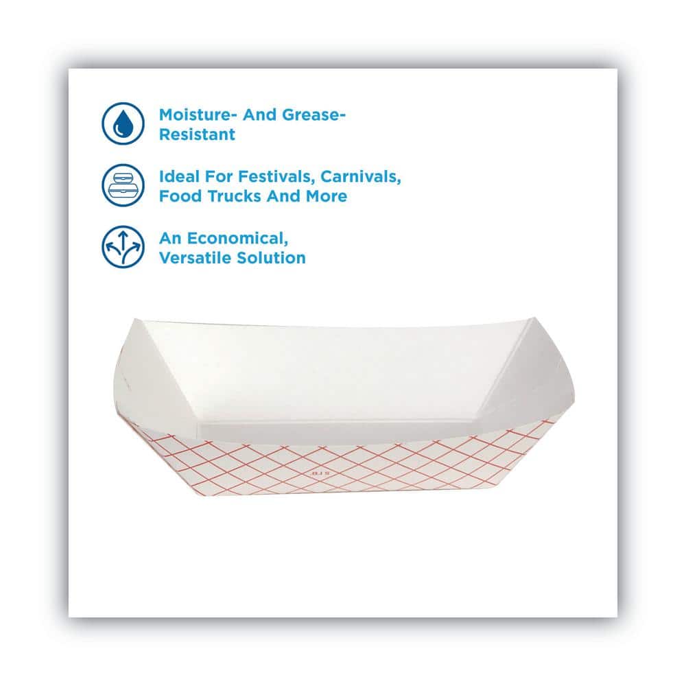 Red Plaid Polycoated Paper Food Tray, 1 lb Capacity