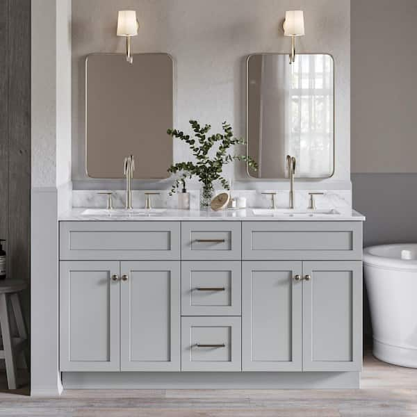 ARIEL Hamlet 61 in. W x 22 in. D x 35.25 in. H Bath Vanity in Grey with ...