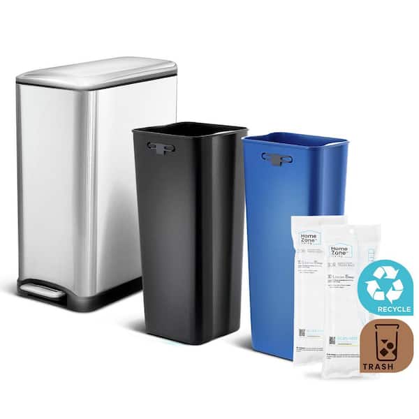 Home Zone Living 15.8 Gallon Kitchen Trash Can, Dual Removable Liners for Recycling and Trash, CleanAura Odor Control, Wide Stainless Steel Shape