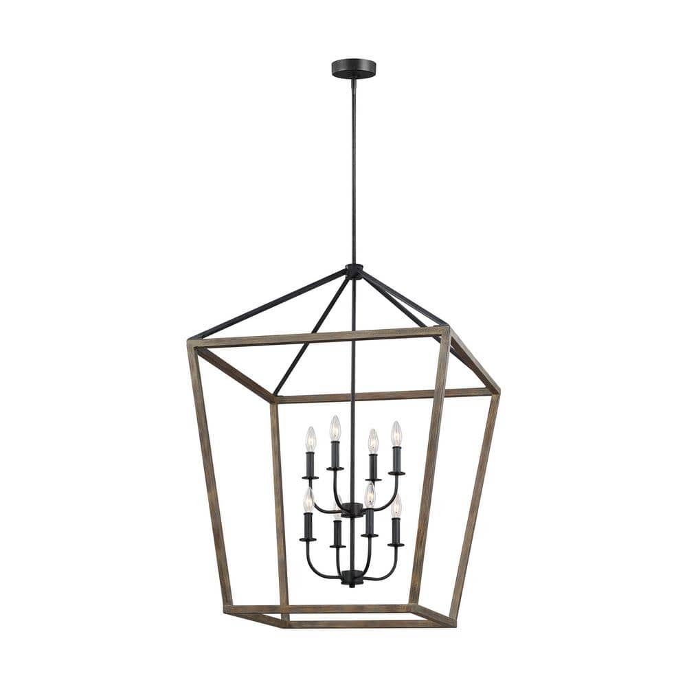 Gannet 8-Light Foyer Pendant in Weathered Oak and Antique Iron