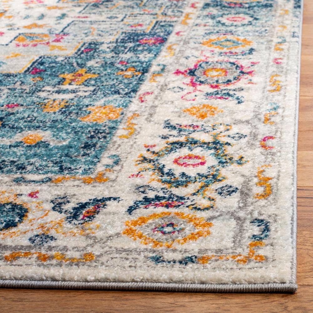 Ivory and Turquoise Rectangular Synthetic Area Rug, 3' x 5'