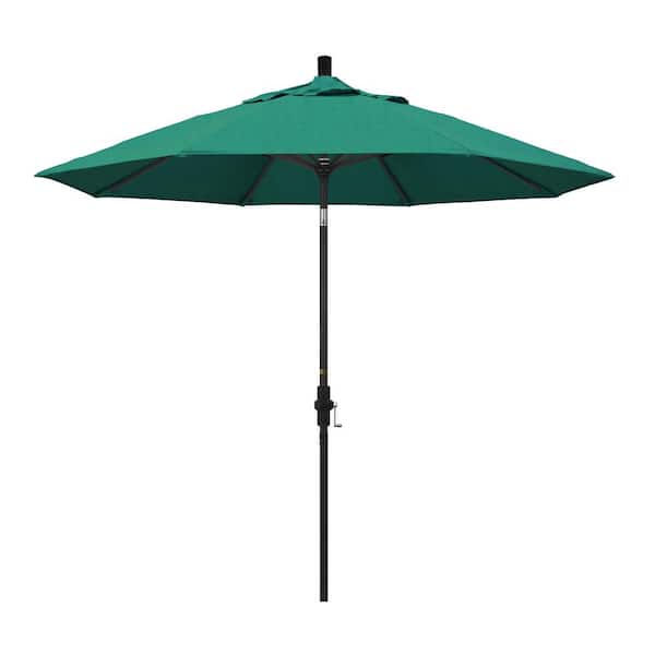 California Umbrella 9 ft. Stone Black Aluminum Collar Tilt Crank Lift Market Patio Umbrella in Spectrum Aztec Sunbrella