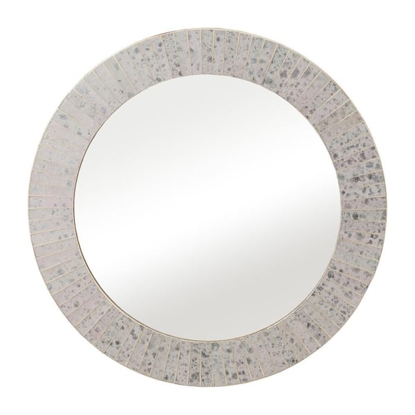 Gold 24 in. W x 24 in. H Round Resin Wood Glass Porcelain MDF Radial Tile Framed Mirror