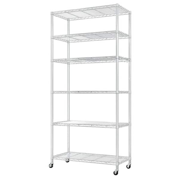 6-Tiers Steel Adjustable Garage Storage Shelving Unit in Silver with Wheels (35.43 in. W x 78.74 in. H x 17.72 in. D)