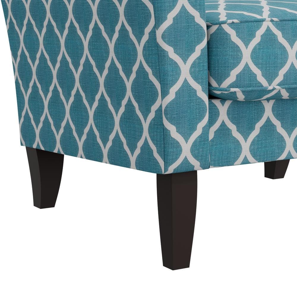 Turquoise Trellis Linen Blend Flared Arm Accent Chair