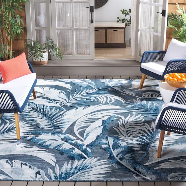 Cabana Black/Gray 6 ft. x 6 ft. High-Low Leaf Indoor/Outdoor Square Area Rug
