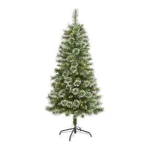 5 ft. Pre-Lit Wisconsin Slim Snow Tip Pine Artificial Christmas Tree with 150 Clear LED Lights