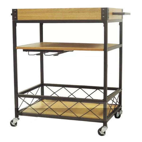 Benzara Brown Kitchen Mobile Serving Bar Cart C490 Zuh0001 The Home Depot