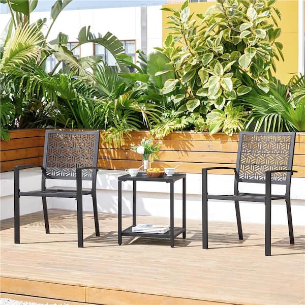 Set of 2 Outdoor Patio Dining Chairs Modern Steel Bistro Chairs All Weather Metal Chairs for Garden Backyard, Black