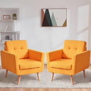 Yellow Linen Button Tufted Upholstered Arm Chair Set of 2, Accent Chair Single Sofa for Living Room