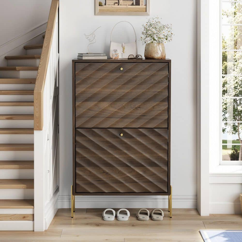 GOGEXX 38.58 in. H x 23.62 in. W Walnut MDF Shoe Storage Cabinet