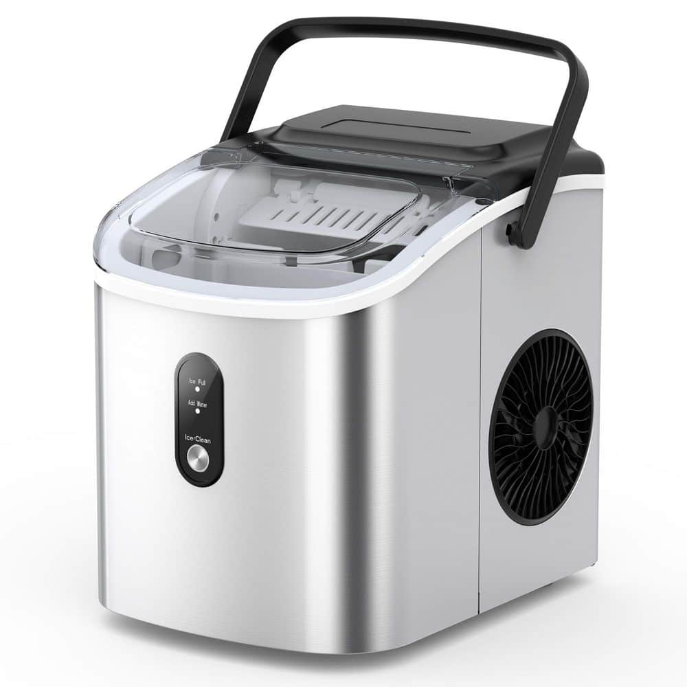 Vibekio 9 in. 26. 5 lb. /24H Bullet Ice Countertop Portable Ice Maker in Silver 9-Cubes/6Mins Auto-Cleaning, w/ Basket and Scoop