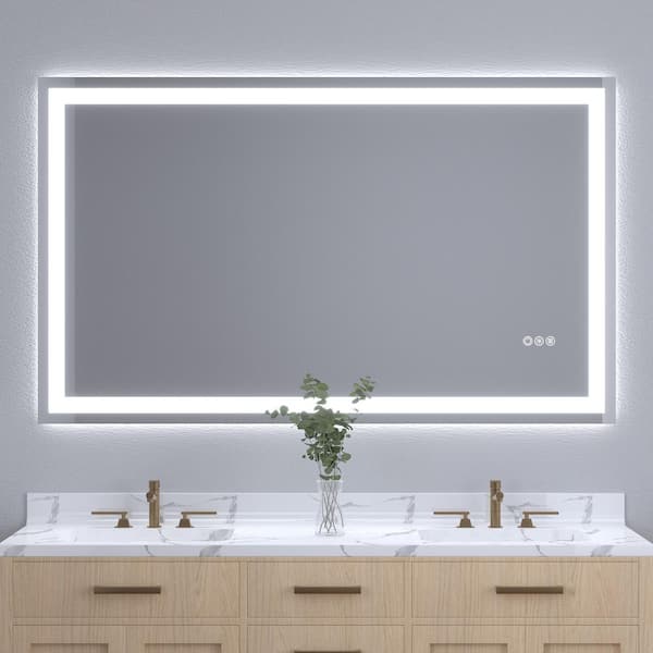 WOODSAM 60 in. W x 36 in. H Rectangular Frameless LED Anti-Fog Wall Bathroom Vanity Mirror, Backlit & Front Light