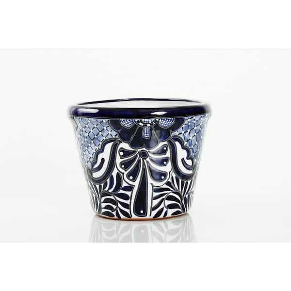 Talavera 10 in. W x 7 in. H Blue and White Indoor Ceramic Small Bordeo Planter