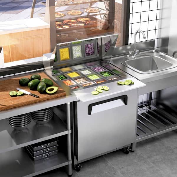 28 in. W 7.2 cu. ft. Commercial Sandwich Prep Table Mega Top Refrigerator in Stainless Steel, 12 Pans