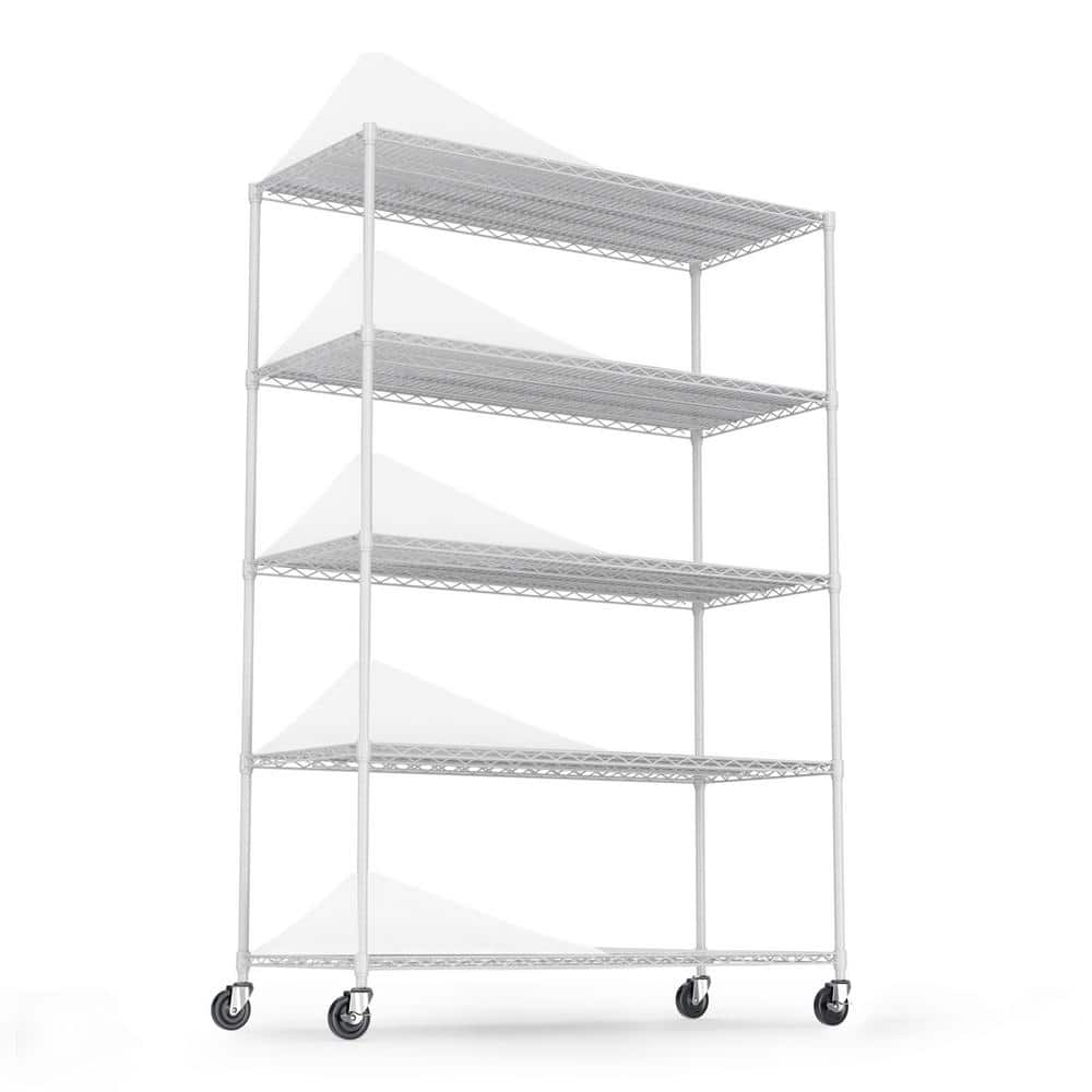 PXRACK 5-Tier Kitchen Storage Shelves, Adjustable Metal Shelves for Storage  Pantry Shelves with Rolling Wheels, Storage Rack Shelving Unit Organizer