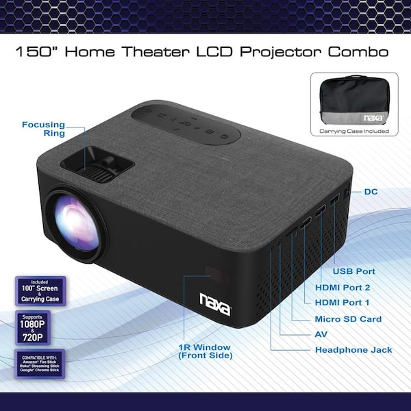 Naxa 1280 x 720 Resolution Theater LCD Projector Combo with 3600 Lumens NVP-2001C - The Home Depot