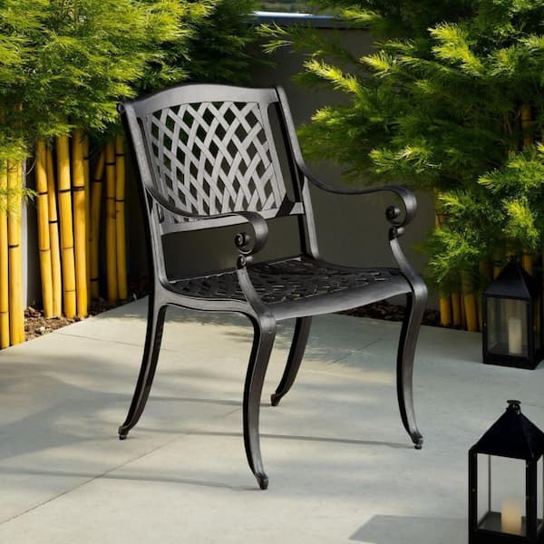 Black Metal Frame Outdoor Dining Chair (Set of 2)