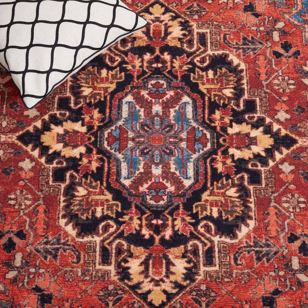 Riviera Red and Blue Square Washable Area Rug