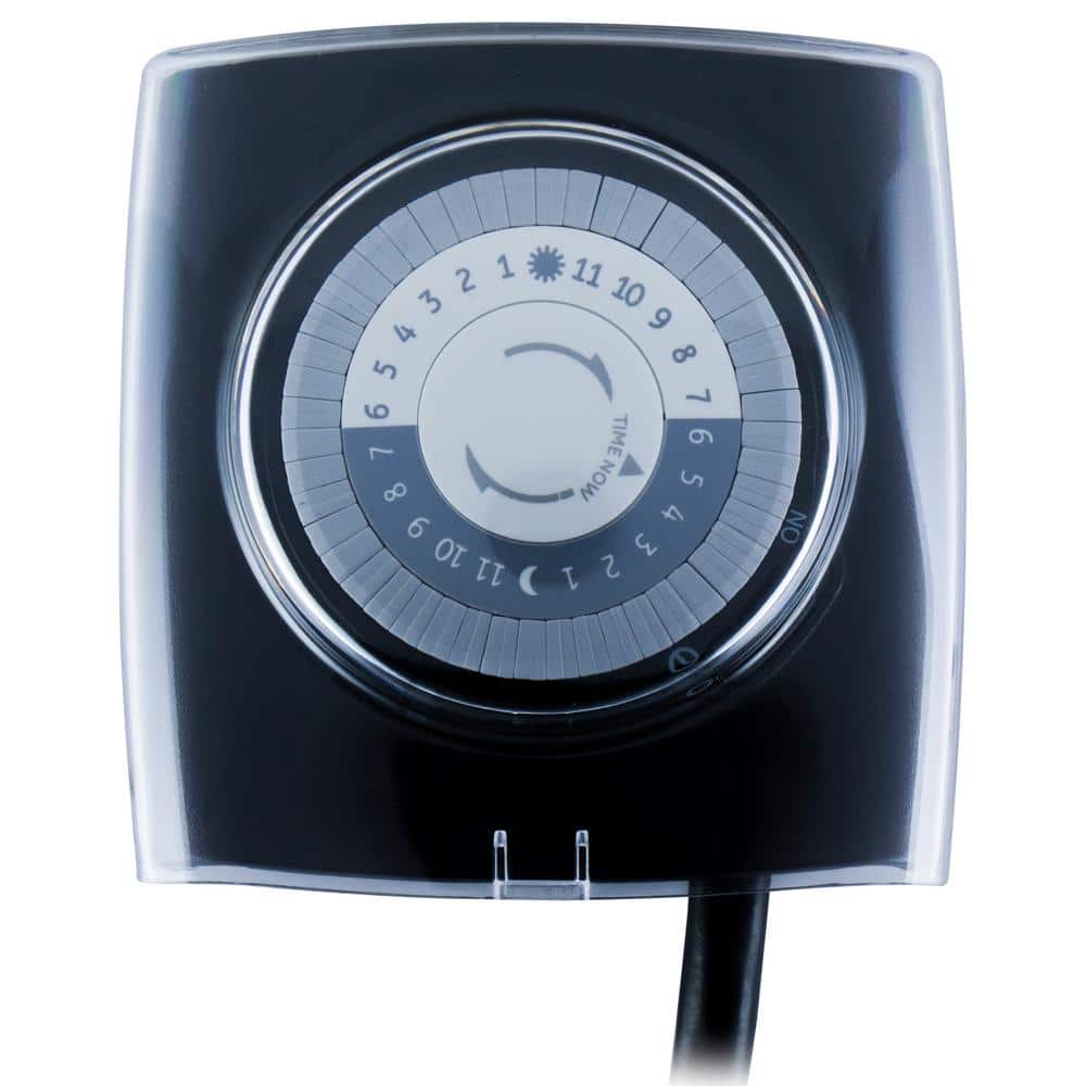 Outdoor Plug-in Heavy-Duty Mechanical Timer with 1 Grounded Outlet in Black