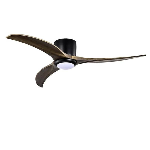 52 in. Indoor/Outdoor Black with Dark Brown Blades Flush Mount Ceiling Fan with LED Light and 6-Speed Remote Control