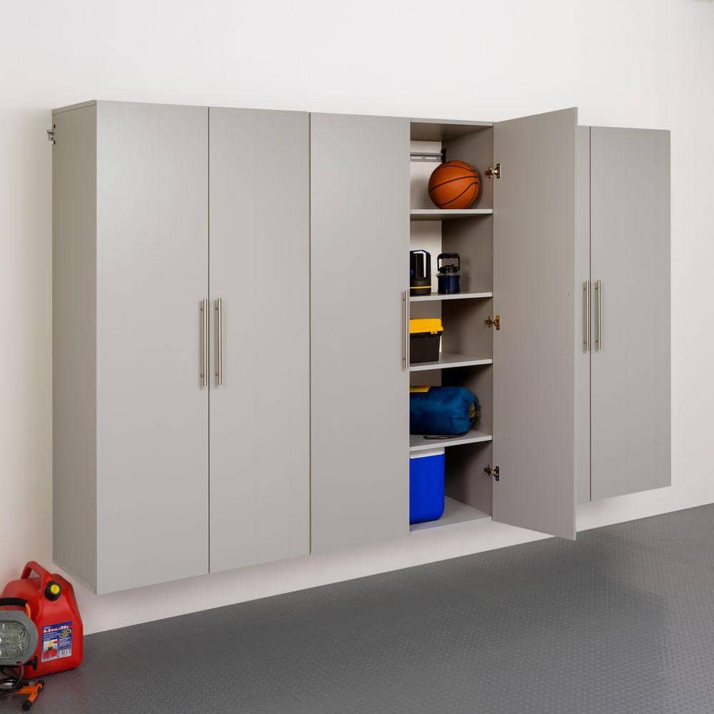 Light Gray Wall-Mounted Office Cabinet with Adjustable Shelving
