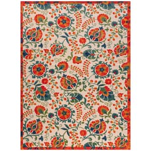 Aloha Red Multicolor 10 ft. x 14 ft. Floral Contemporary Area Rug