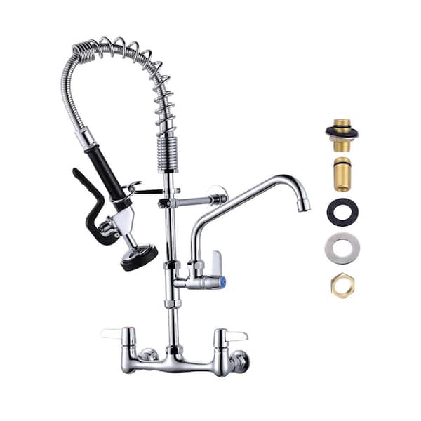 Unbranded 25 in. Commercial Triple Handles Pull Down Sprayer Kitchen Faucet with Pre-Rinse Sprayer in Chrome