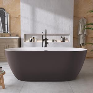 67 in. x 29.5 in. Acrylic Free Standing Bath Tub Flat Bottom Soaking Tub with Center Drain Freestanding Bathtub in Grey